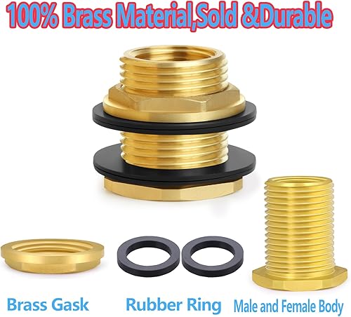 Vista 6 de Ceseso 1/2" hembra NPT a 3/4" macho GHT manguera de jardín Tabique de montaje, sin plomo, latón macizo, conector de tanque de agua mamparo Montaje 2