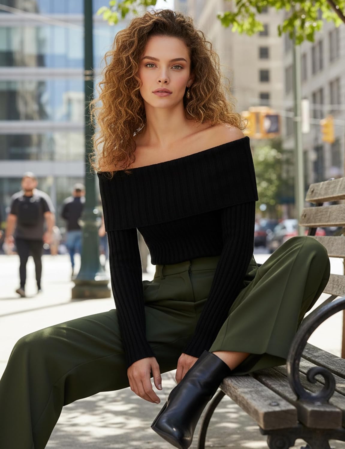 Maxure Women Off Shoulder Sweater Long Sleeve Ribbed Knit Casual Stylish Classy Skinny Pullover Sweater Outfits - Image 3