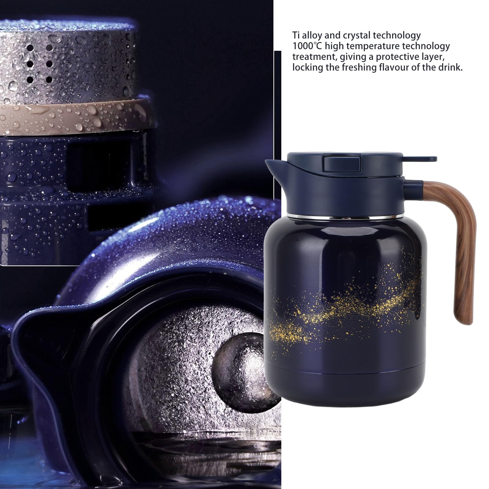 Jarra Térmica para Café, 1300ml Acero Inoxidable Ti Aleación Tetera Aislada con Pantalla Digital para Bebidas Frías y Calientes