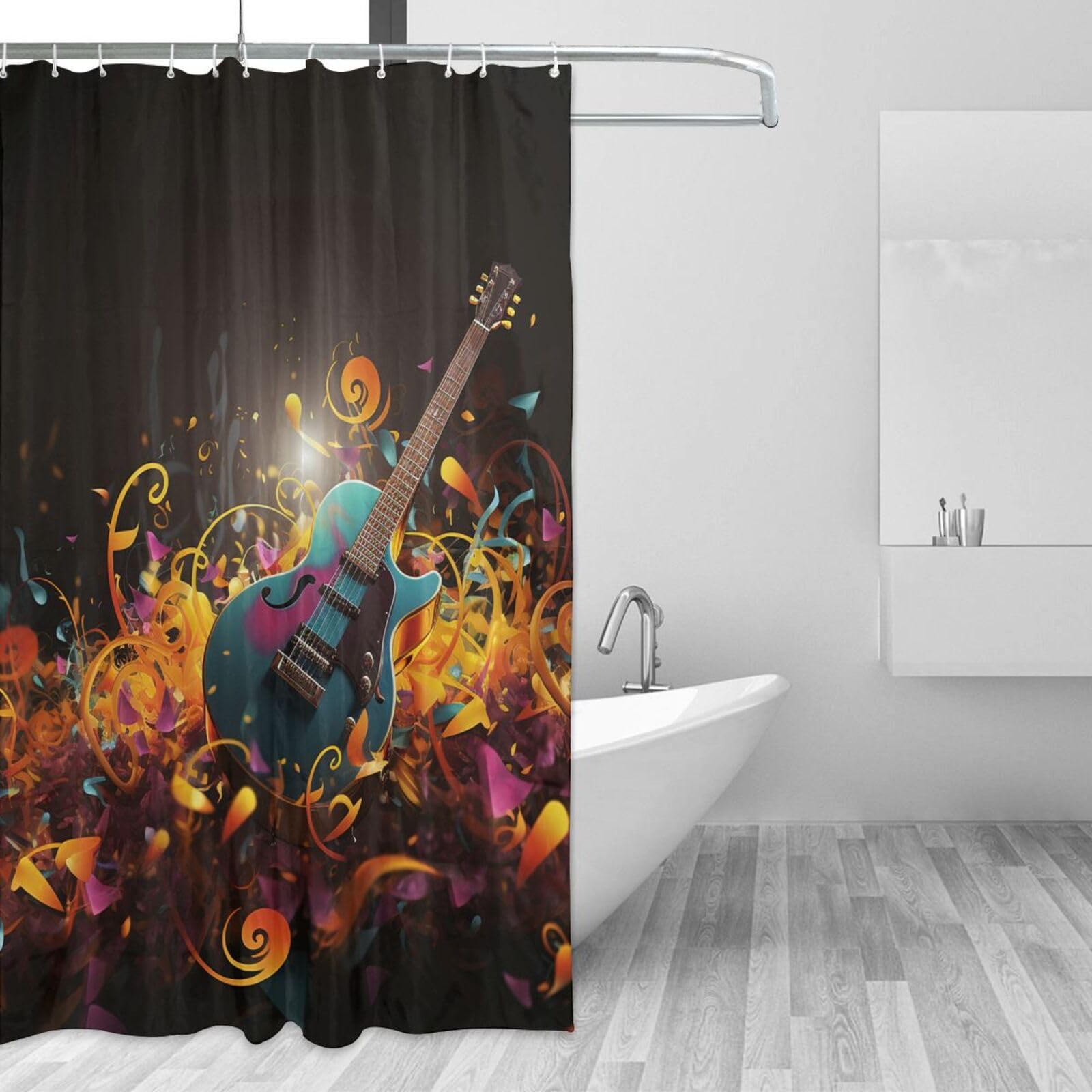 Rideau de douche imperméable 183x183 cm pour éviter l'eau au sol avec style musique