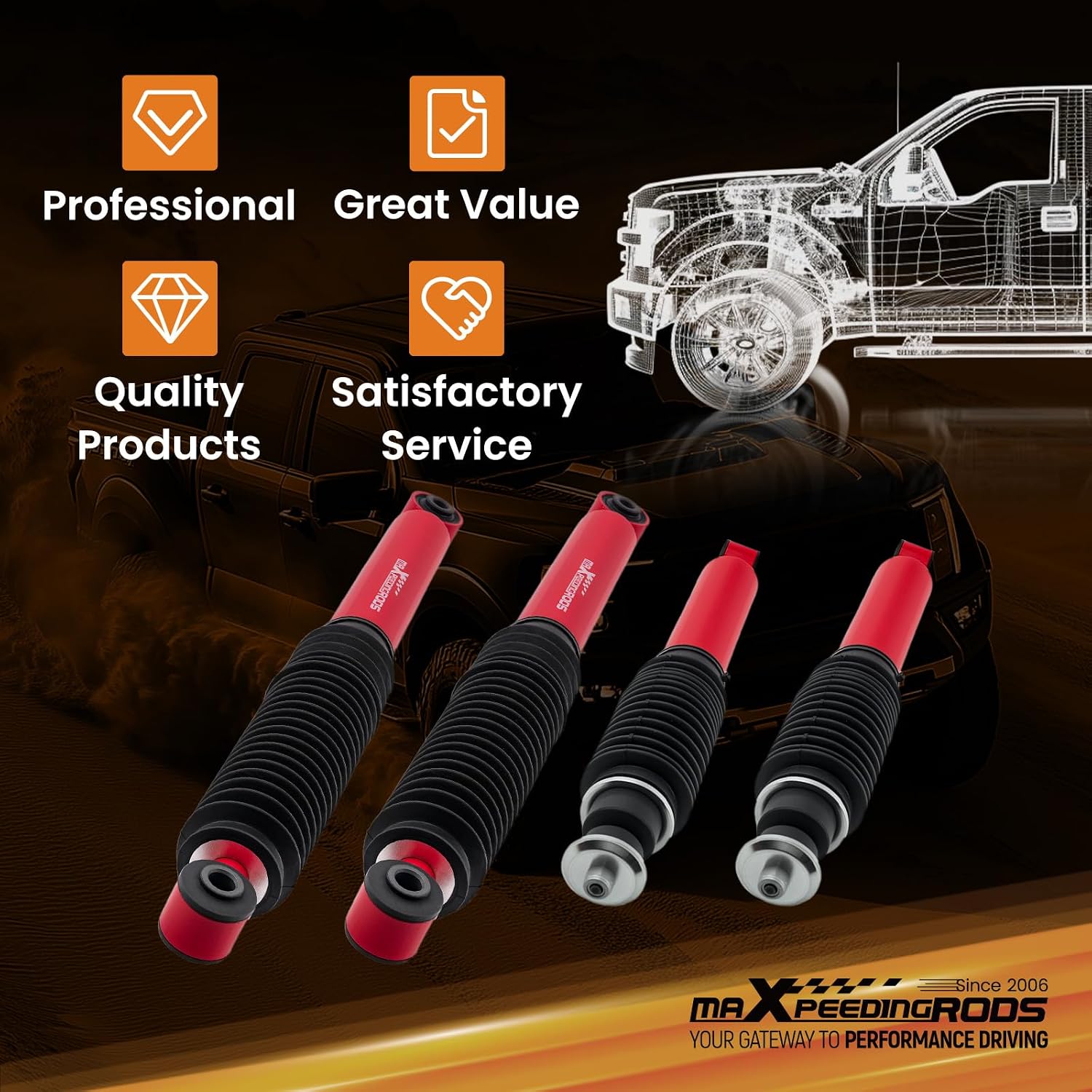 maXpeedingrods Front Rear Monotube Shocks for 1999-2010 Silverado Sierra 1500HD 2500 3500 Chevy GMC, Fit Models with Front 2-2.5" Lift, Rear 0-1" Lift, G3 Version