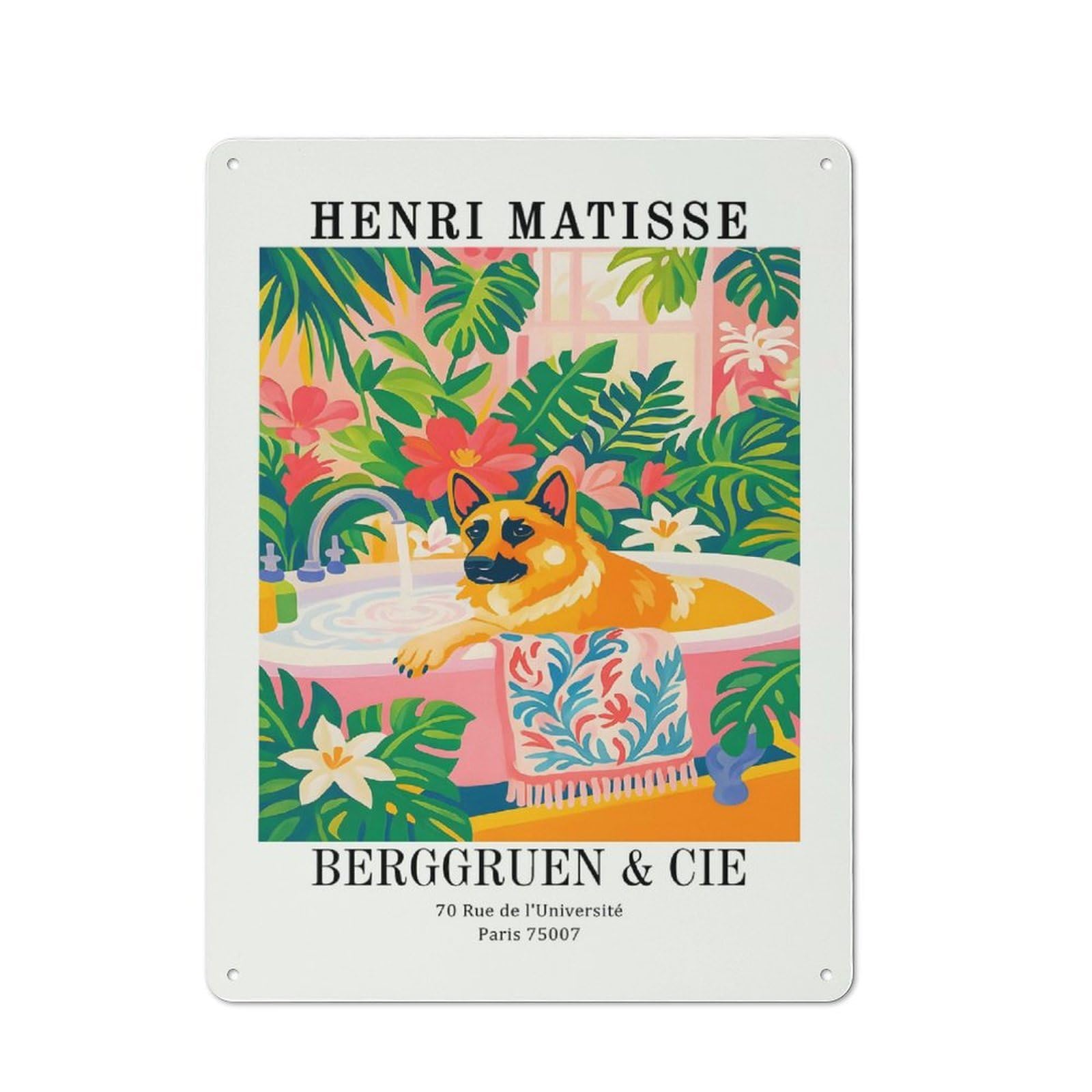 Henri Matisse Dog in Bathtub Tin Sign 40x30cm, Creative Studio Wall Plaque for Hobby Room, Office, Lounge Or Living Room