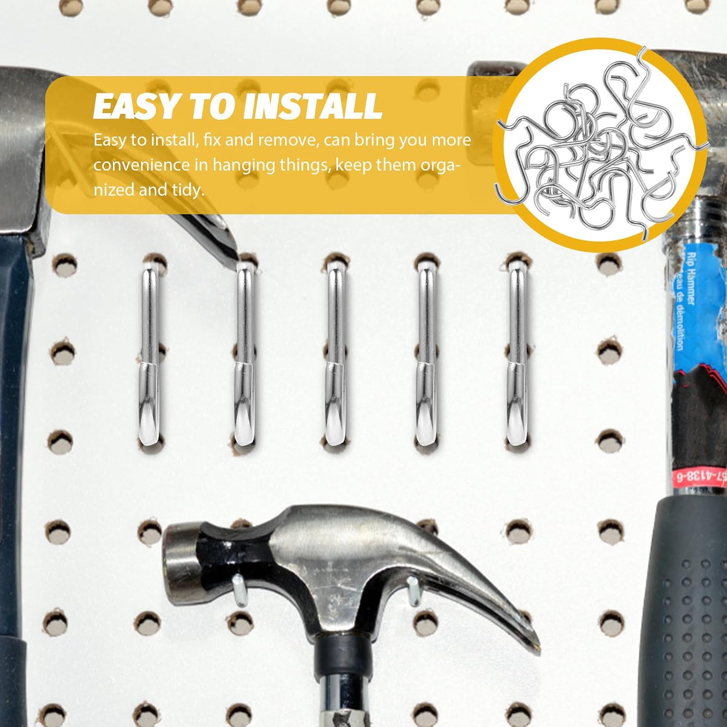 GANAZONO 20pcs Heavy Duty Iron Pegboard Hooks for Tools and Items, Silver Metal Peg Hooks Not Easy to Break or Deform, Lightweight Pegboard Hangers for Storing Different Kinds of Tools