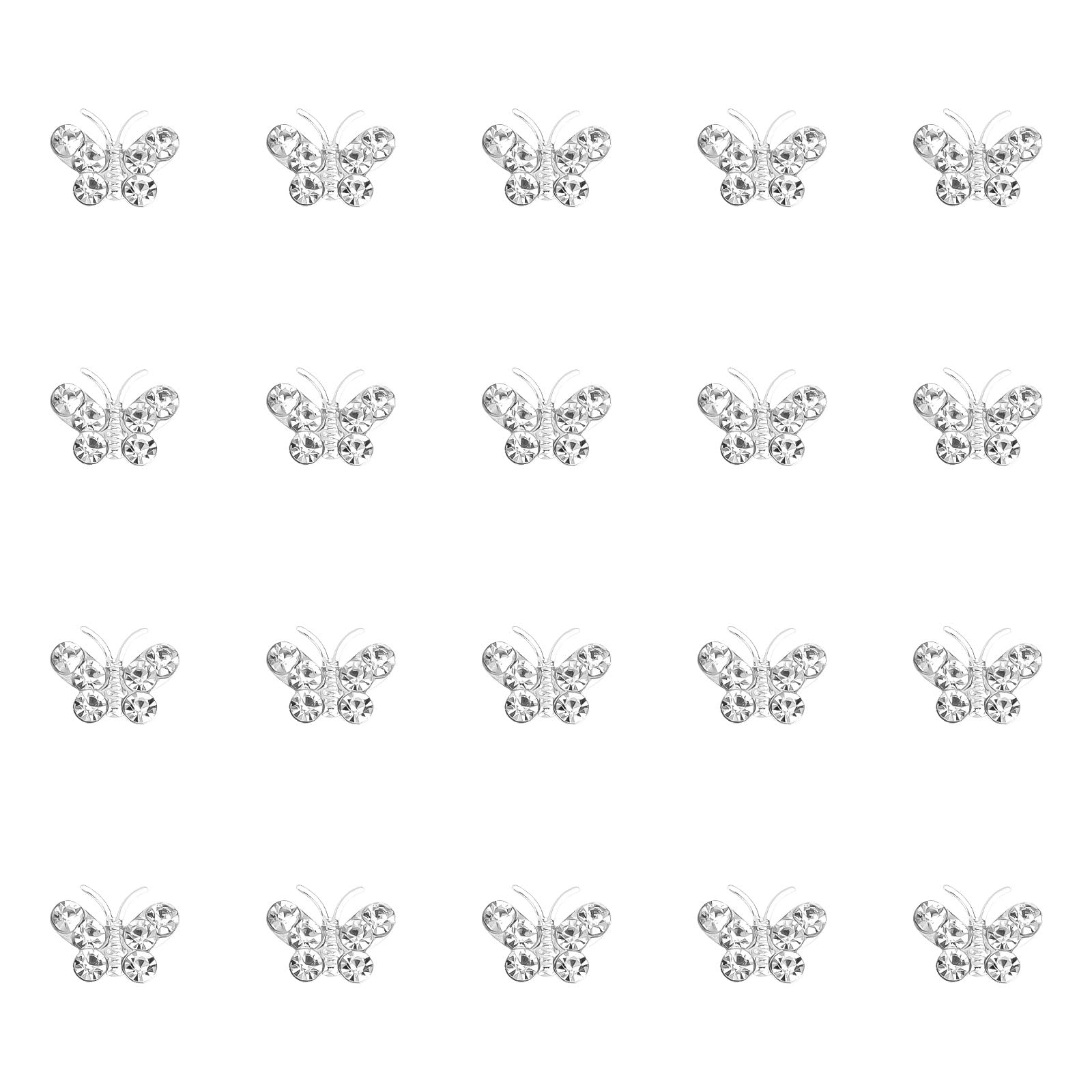 YISSION 20Pcs Mini Rhinestone Butterfly Hair Clips Cute Silver Hair Pins Small Decorative Hair Clips Wedding Hair Barrettes Bridal Hair Accessories
