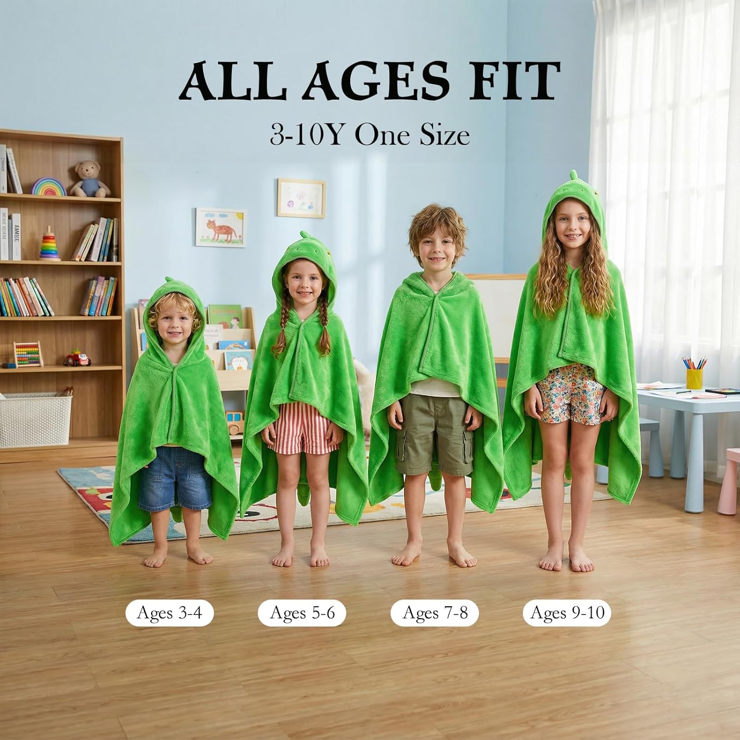 Hiturbo Kids Dinosaur Hooded Bath Towel: Super Soft Fleece Toddler Towel Wrap 50"x30" - Pool Beach Towels Swim Poncho for Boys Girls 3-12 Yrs - Green - Image 2