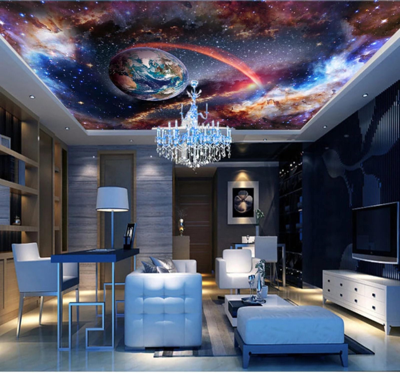 Wallpaper-3D-Xlm 350Cm×256Cm(B×H) Cartoon Aesthetic Universe Space Planet 3D Wallpaper Easy Install Feature Office Living Room Sofa Bedroom Tv Background Wall Decoration-350Cm×256Cm