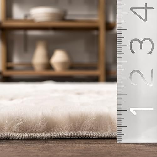 Miniatura 5 de nuLOOM Nia Tile - Alfombra de conejo sintético lavable a máquina, 8 x 10 pulgadas, color beige