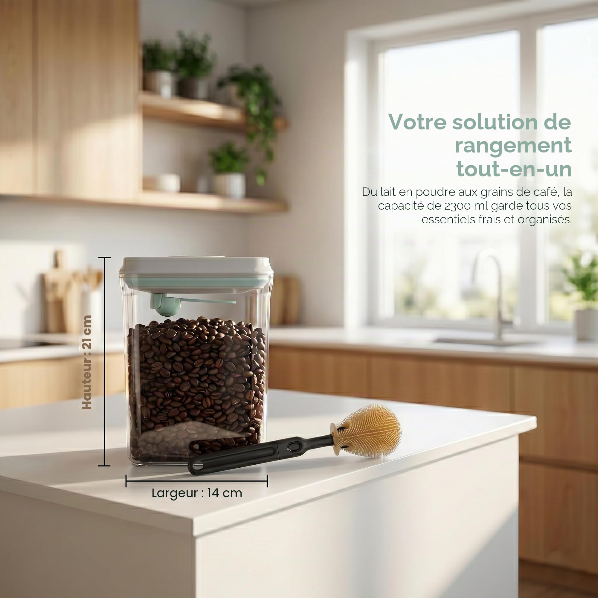 2300ml Milchpulverspender de Conservation Lait en Poudre avec Mesurette & Brosse - Distributeur de Lait Grande Capacité, Récipient Nourriture Sans BPA, Dosage & Poudre de Protéines Lait