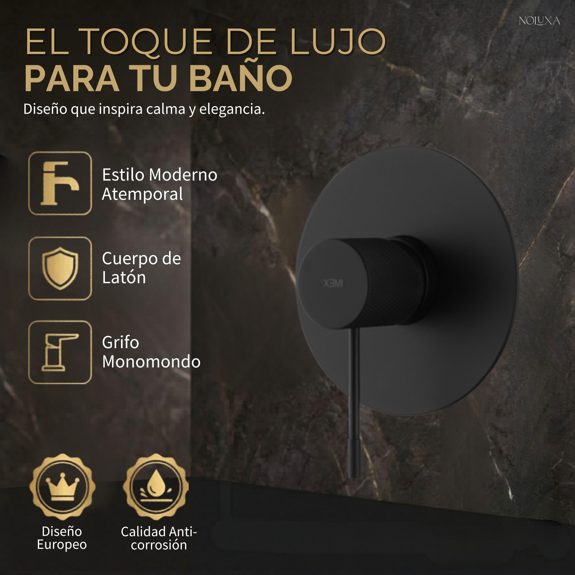 IMEX - Ducha Empotrada Negra Monomando | Conjunto de Grifería Empotrado con Rociador Antical Efecto Lluvia | Columna Ducha Empotrada con Grifo en Latón y Acero Inox S.304 (SIN ALCACHOFA)