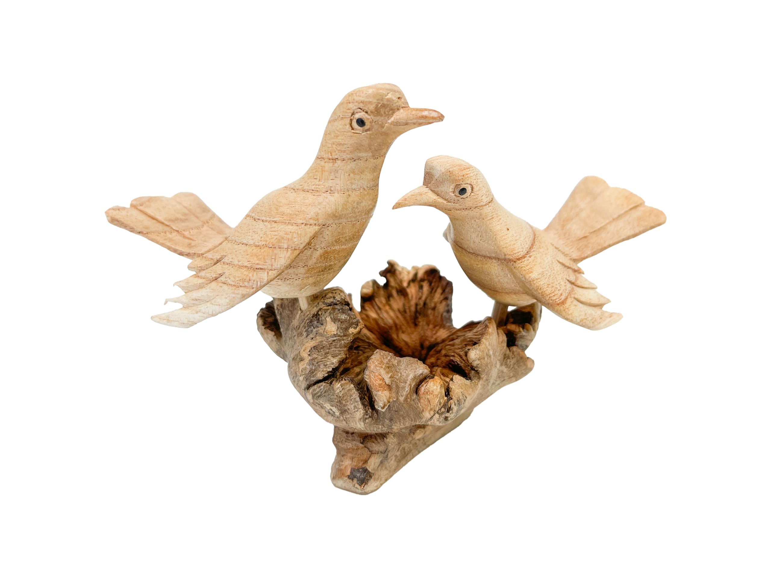 My Family House Brown Wooden Birds On Parasite Wood Flower Statue Handmade Wooden Animal Figurine Wooden Carving Home Decor Carved Bird Ornament