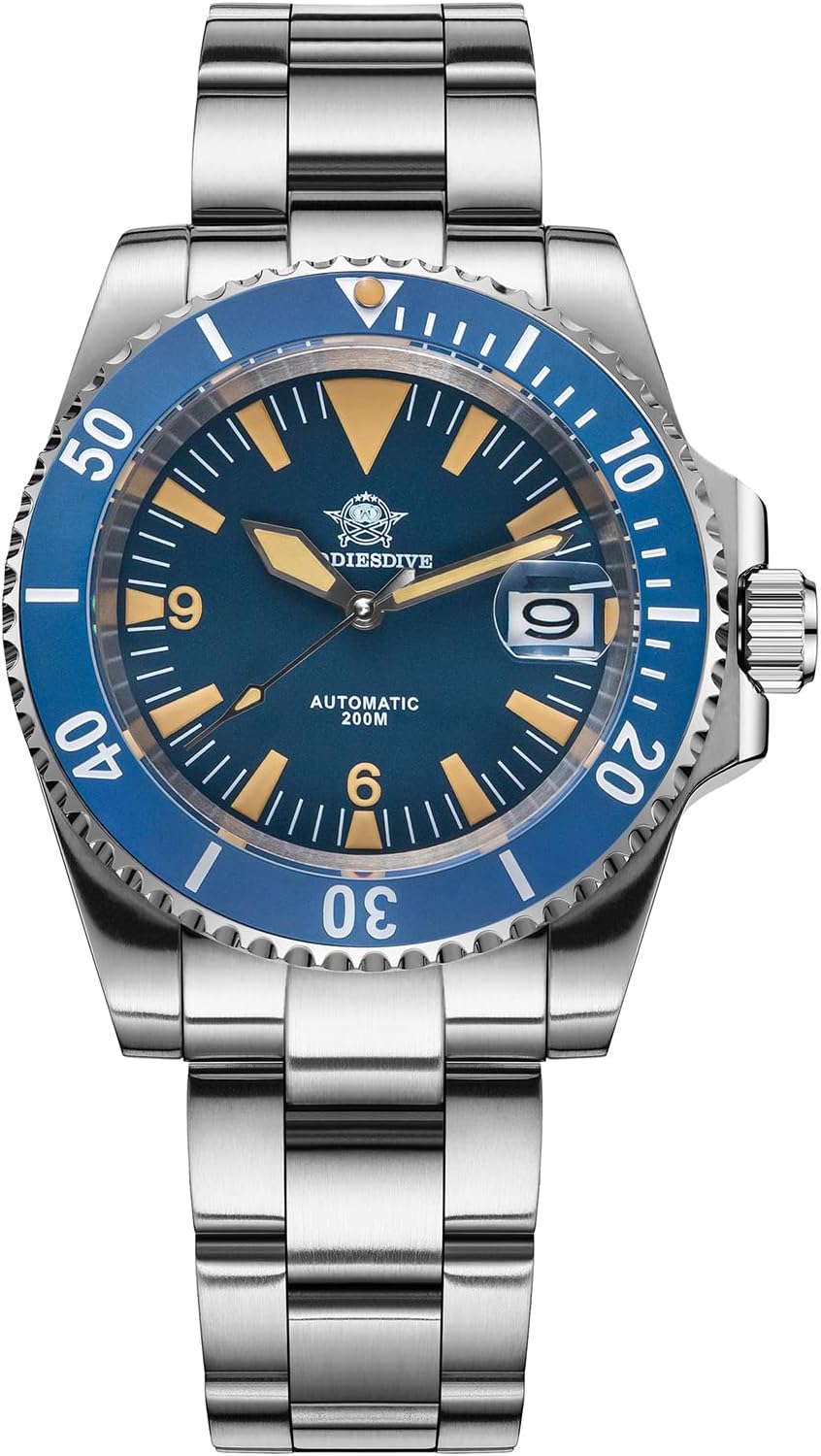 Automatic Watch for Men Waterproof Diver 200 M Date Display Analog Steel Band Japan Mechanical Movement Mens Dive Watch