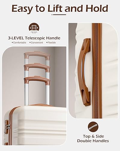 Miniatura 4 de LONG VACATION - Set de 4 maletas para equipaje de mano, de plástico duro ABS, con candado TSA y ruedas, Blanco (White-Brown), 20 pulg.