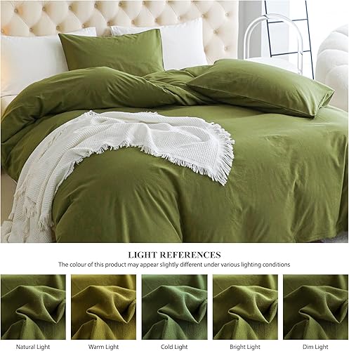 Miniatura 4 de BESTDESIL Funda de edredón verde oliva, funda de edredón de algodón lavado matrimonial, juegos de ropa de cama cómodos para todas las estaciones,