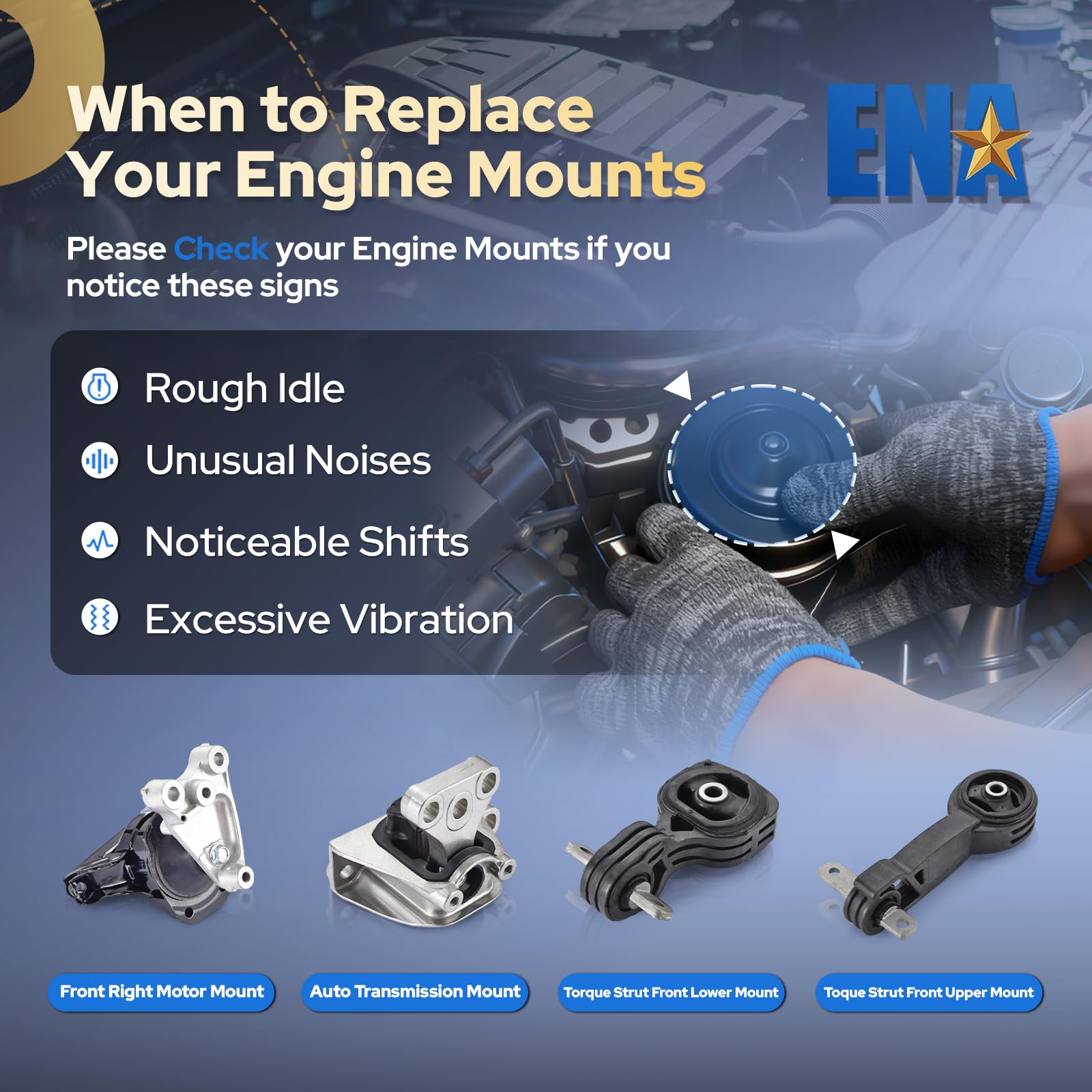 ENA Engine Motor Transmission Mount Set Compatible with Honda Civic 1.8L 2006 2007 2008 2009 2010 2011 l4 Automatic Transmission Replacement for A4530 A4534 A4543 A4546 Set of 4