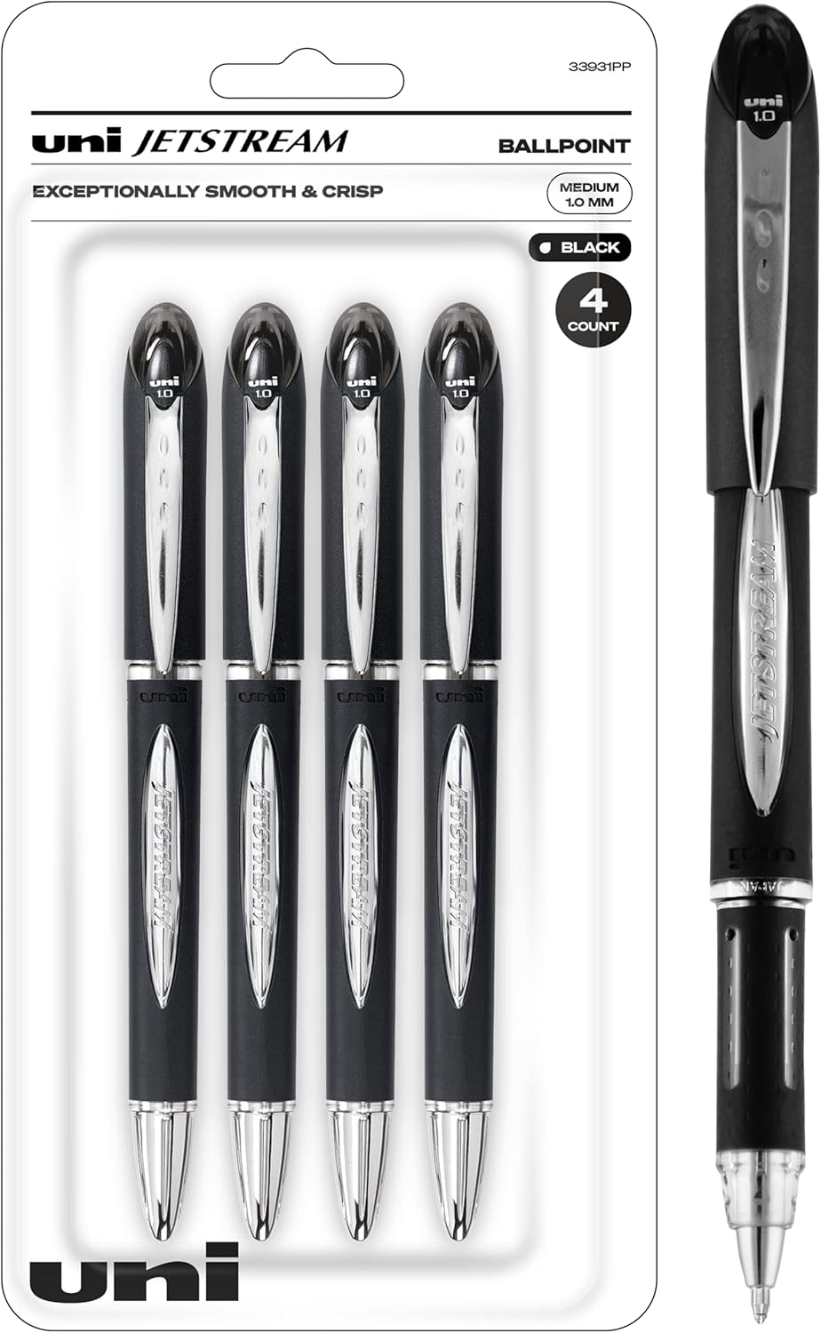 Uniball Jetstream Stick Pen 4 Pack, 1.0mm Medium Black Pens, Wirecutter