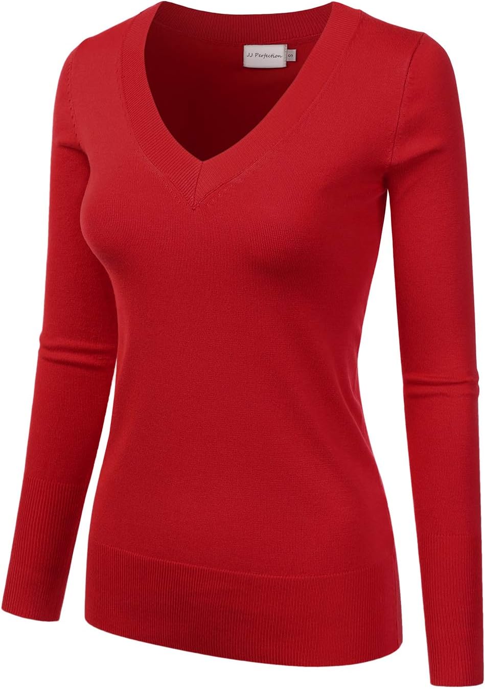 JJ Perfection Simple V-Neck Long Sleeve Pullover Essential Casual Soft Knit Fitted Sweaters for Womens Clothes with Plus Size - Image 2
