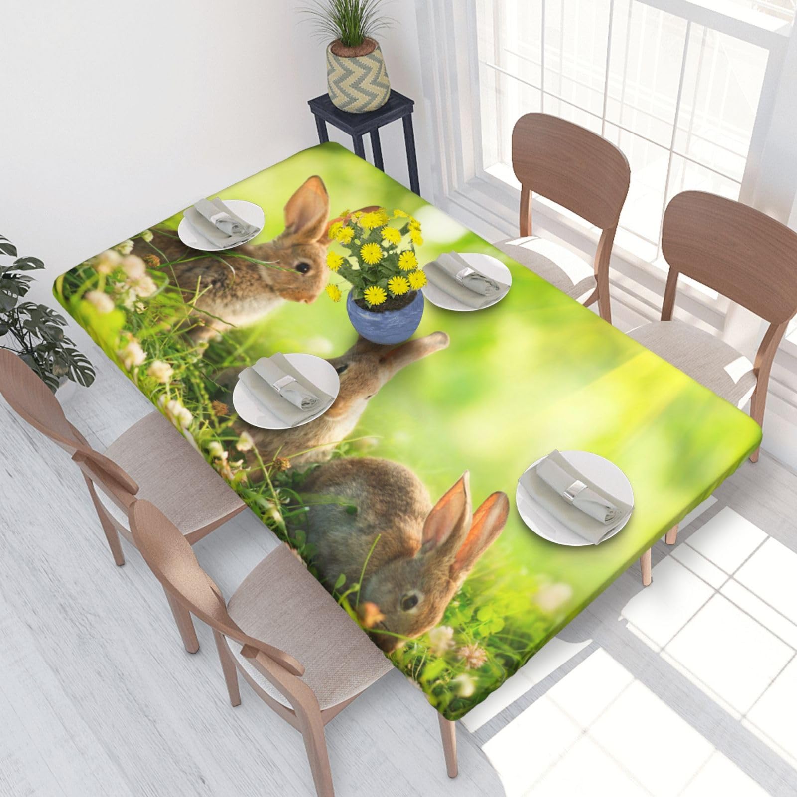 BNVSADC Funny Rabbits Printed 4FT Tablecloth 122x76 CM Polyester Kitchen Water Resistant Table Cloth Dining Table Decoration Table Covers