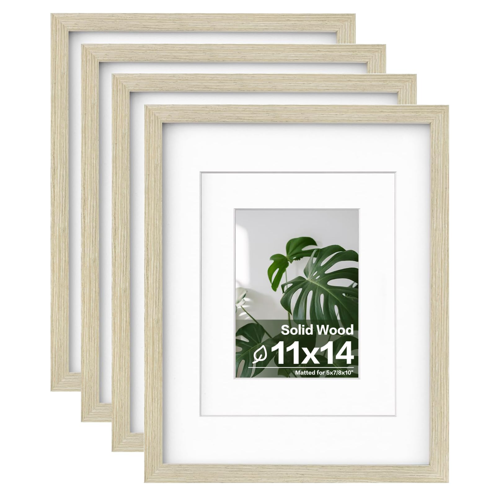 Egofine 11x14 Picture Frames Set of 4, Made of Solid Wood Covered by Plexiglass 5x7 and 8x10 with Mat or 11x14 without Mat, for Table Top Display and Wall Mounting Photo Frame Distressed Wood Grain