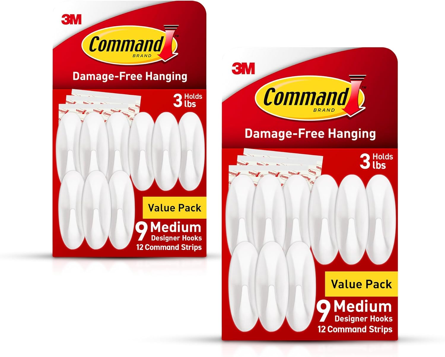 Command Ganchos de pared para colgar sin daños medios con tiras adhesivas, no requiere herramientas para colgar decoraciones en espacios de vida, 18