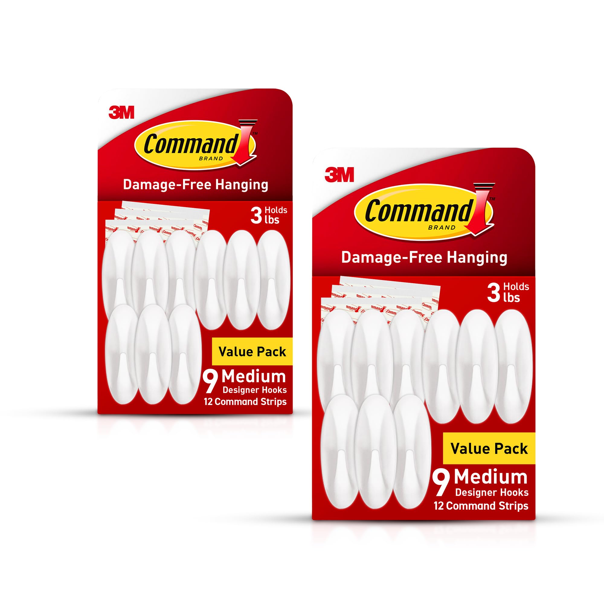 Crochets muraux moyens Command blancs avec 24 bandes adhésives pour fixations sans outil