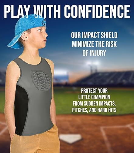 Miniatura 4 de Exxact Sports Protector de pecho de béisbol juvenil  Camiseta deportiva sin mangas acolchada de compresión, protector de pecho de sóftbol (jóvenes)