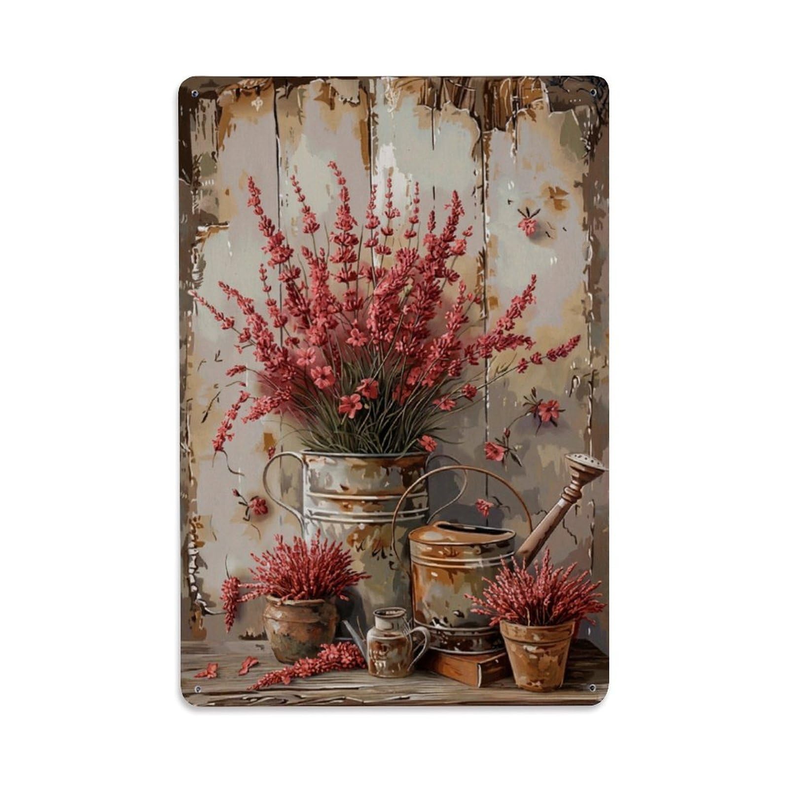 Vintage Flower Bunch Sanguisorba Pastoral Aesthetics Metal Tin Sign