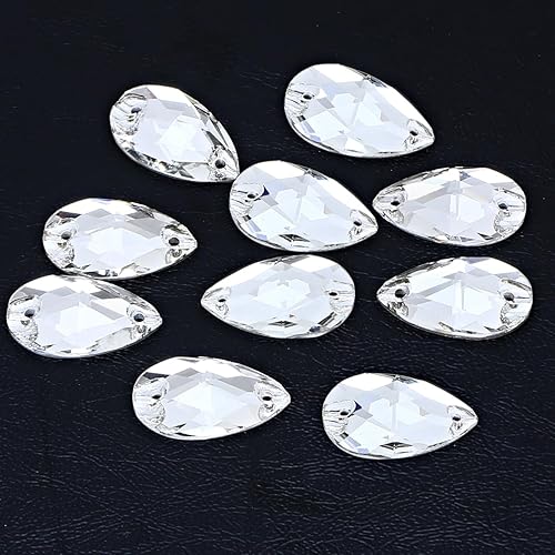 Miniatura 5 de Cuentas de coser con diamantes de imitación transparentes en forma de gota facetadas, cristales para coser con parte trasera plana, gemas de