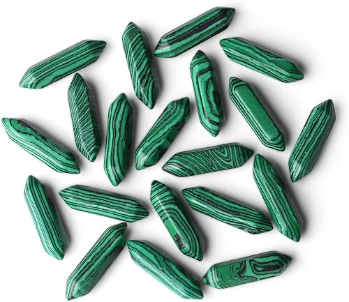 ZHIYUXI Juego de cristales curativos de malaquita, cristales de cuarzo real, piedras hexagonales puntiagudas a granel, varita de cristal mágico,