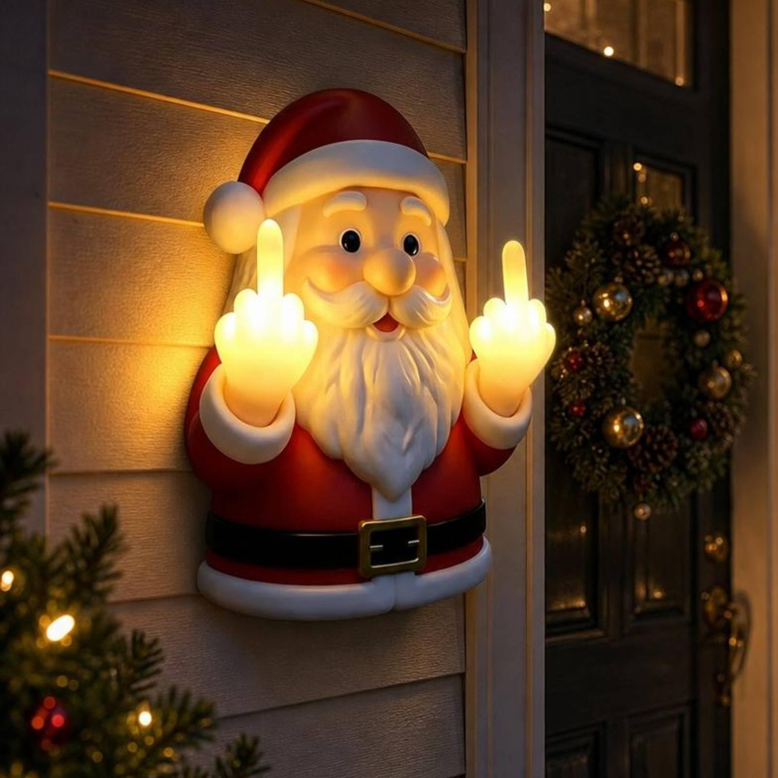 Middle Finger Santa Light, Naughty Glow Resin Figurine,20cm (Santa)