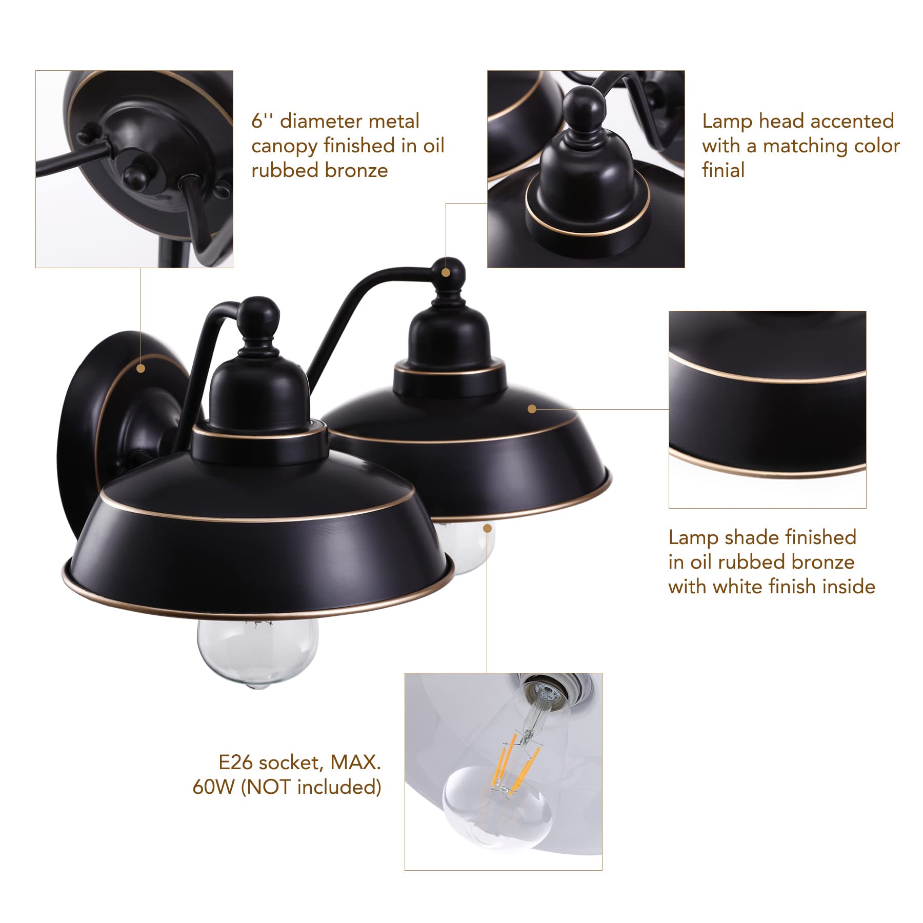 VONLUCE 2 Light Farmhouse Wall Sconce, Bathroom Vanity Light in Oil Rubbed Bronze Finish, Industrial Wall Mount Lamp for Bedroom Hallway, Vintage Sconce Wall Lighting for Doorway Kitchen Sink