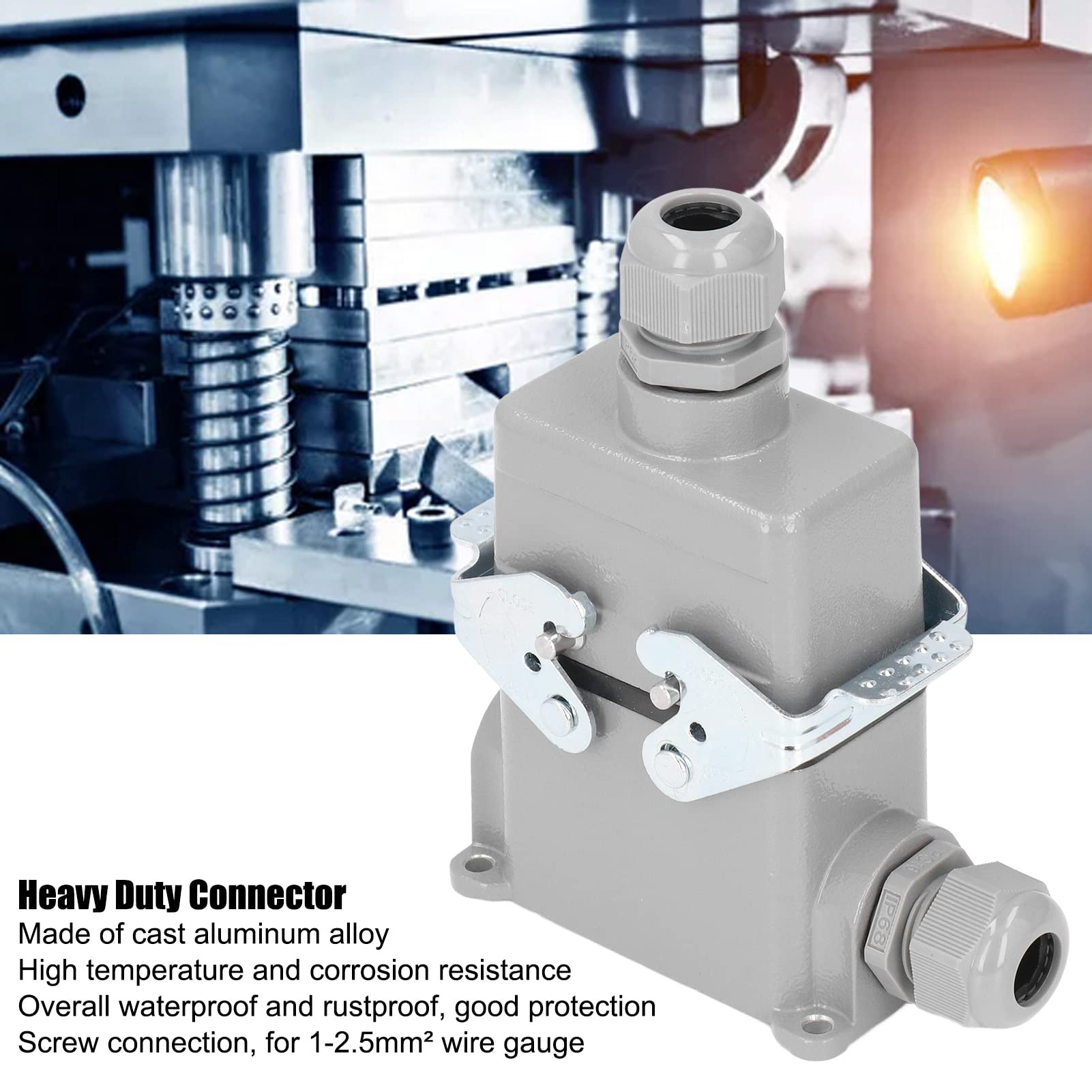 Prostokątne Złącze Heavy Duty IP65 16A 500V Wodoodporne Złącze Trudnopalne Połączenie śrubowe HDC-HE-010-4-PG16