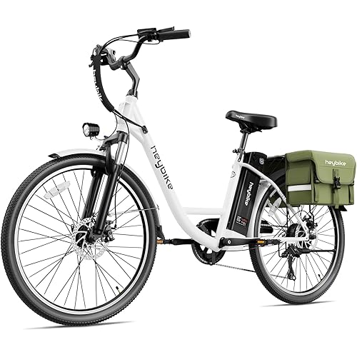 Heybike Cityscape Electric Bike 350W(Peak 500W) Electric City Cruiser Bicycle Up to 40 Miles 23MPH Removable Battery, 7-Speed and Dual Shock Absorber, 26" Electric Commuter Bike for Adults