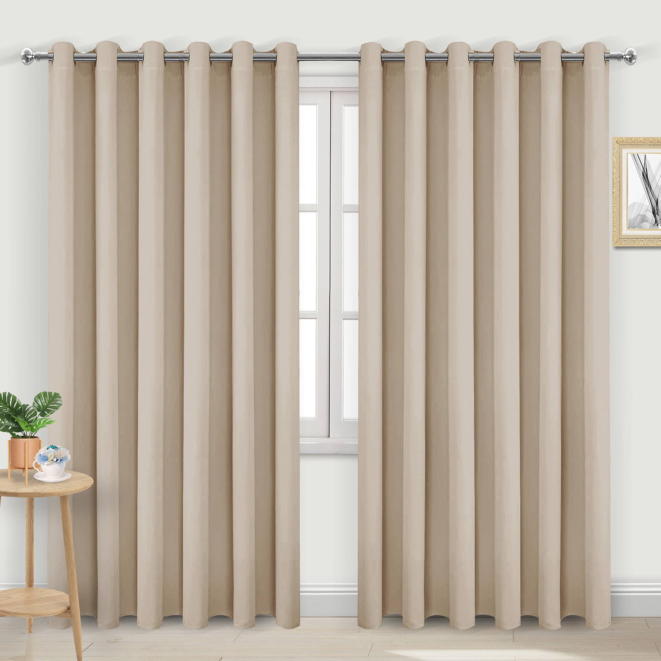 DWCN Blackout Curtains for Bedroom - Thermal Insulated Light Blocking Eyelet Window Curtains for Living Room 90 x 90 inch Length, Beige, 2 Panels — image 1