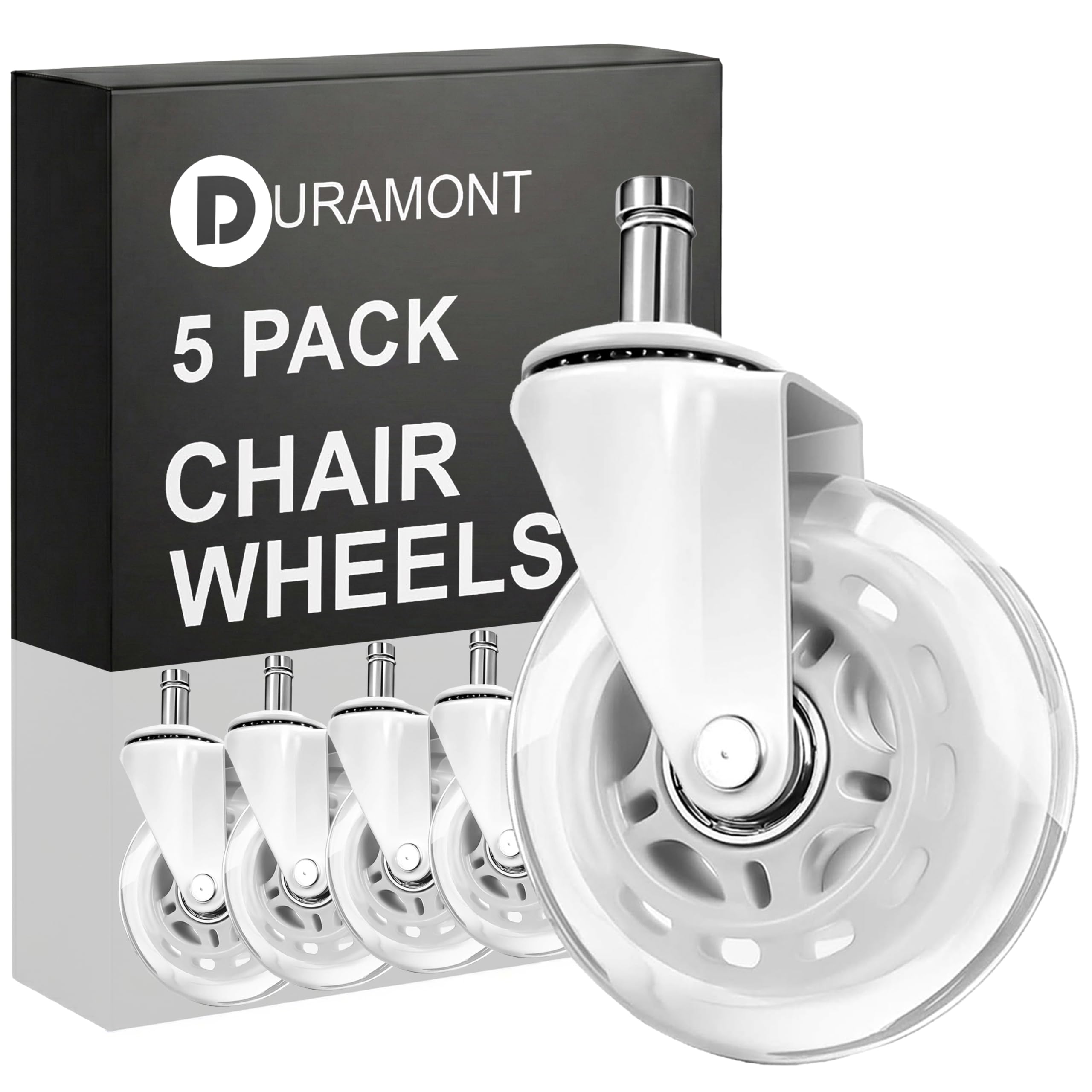 Office Chair Wheels - Set of 5 Rollerblade-Style Casters, Smooth & Quiet Rolling, Protects Hardwood Floors & Carpets, Universal Fit, Durable and