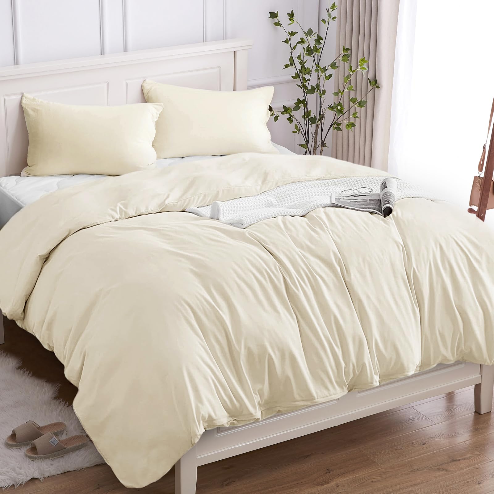 Cotopuro Funda Nórdica Cama 135/150 de 100% Algodón, Juego de Funda Edredón 240x220 y 2 Fundas de Almohada 50x80 Algodón Premium 150GSM, Suave, Transpirable, Hipoalergénico Beige Claro