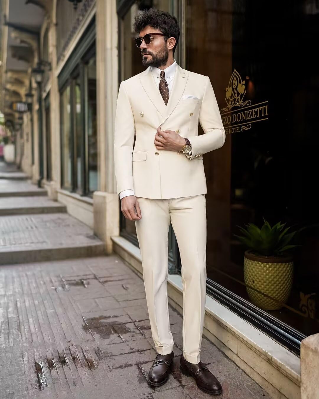 HUUTOE Mens Suits Slim Fit 2 Piece Double Breasted Suit Blue Prom Suits for Men Regular Fit Suit Prom Tuxedo for Men2025