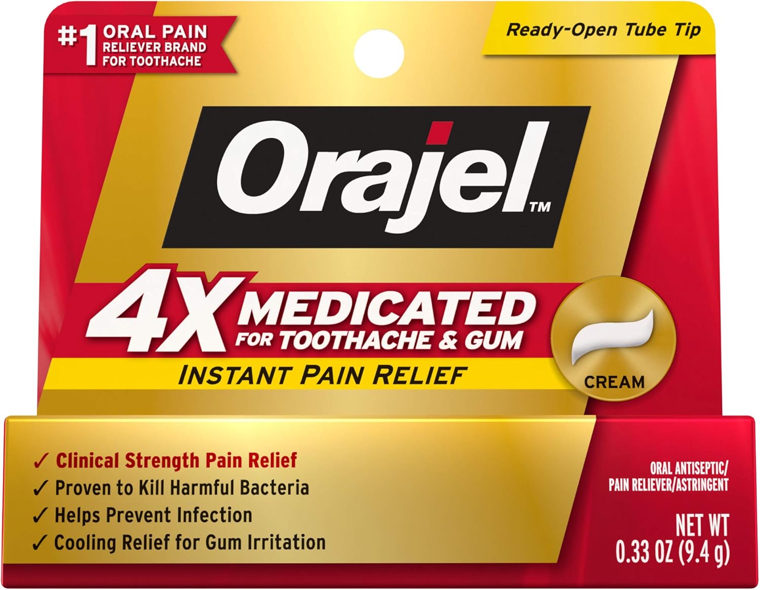 Orajel 4X for Toothache & Gum Pain: Severe Cream Tube 0.33oz- from #1 Oral Pain Relief Brand- Orajel for Instant Pain Relief : Beauty & Personal Care