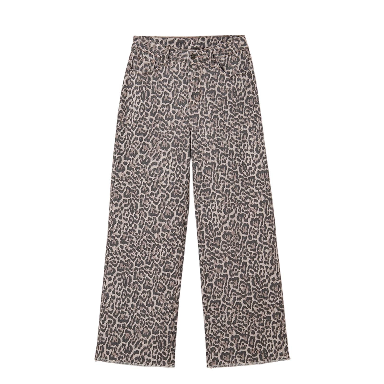 Jeans da uomo, motivo leopardato, con stampa leopardata, casual, a vita alta, dritto, in denim, Y2K, streetwear, anni '90, hip hop, stile hip-hop, vestibilità rilassata