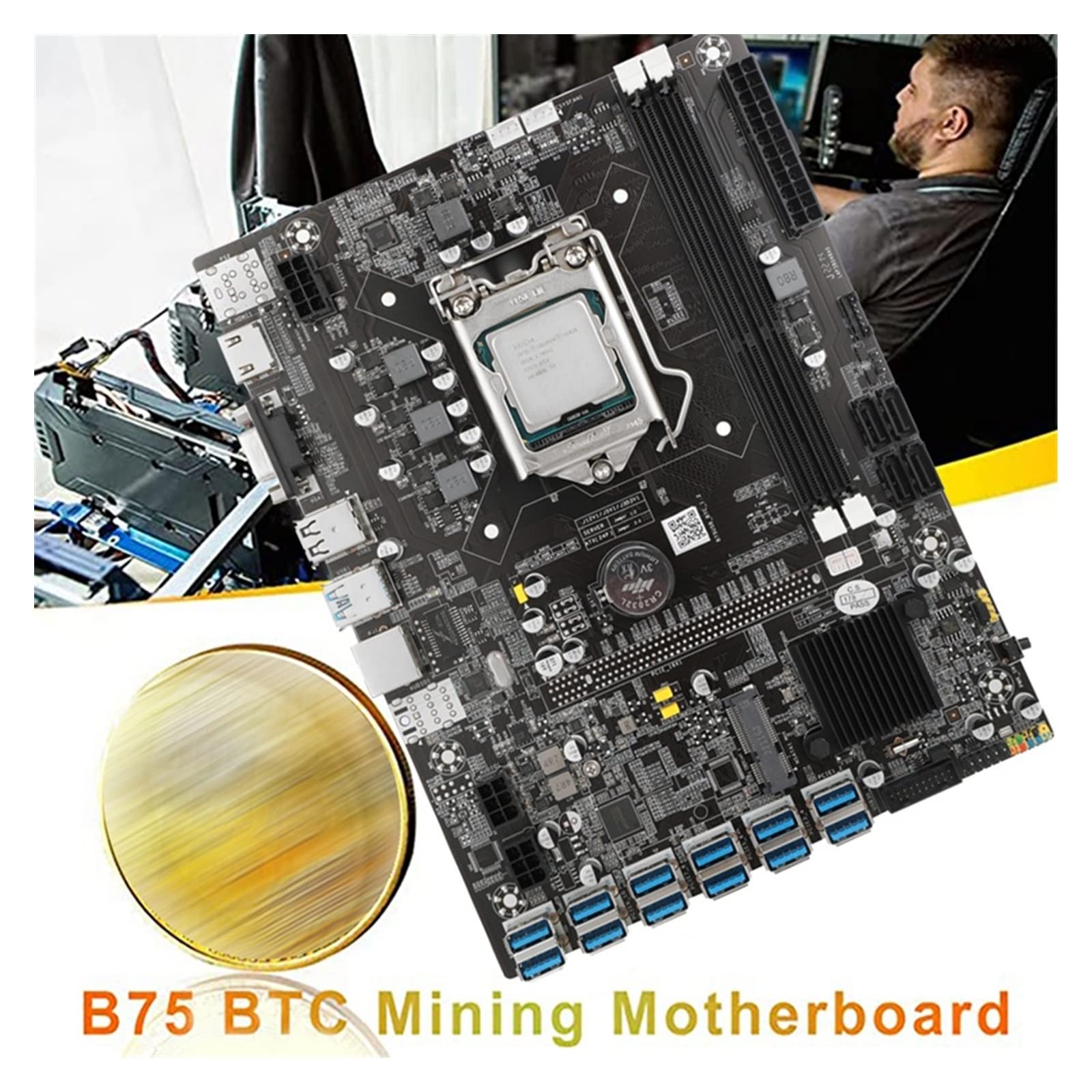 mainboard B75 ETH マイニングマザーボード 12USB+G860 CPU+2X4G DDR3