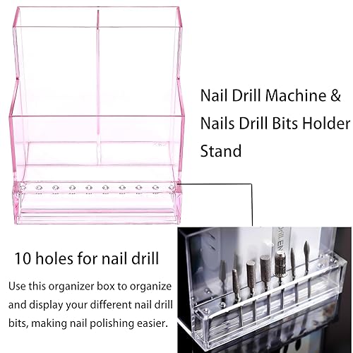 Miniatura 3 de Caja de almacenamiento para máquina de taladro de uñas y soporte de brocas, transparente de 10 agujeros, organizador de brocas de uñas, caja de