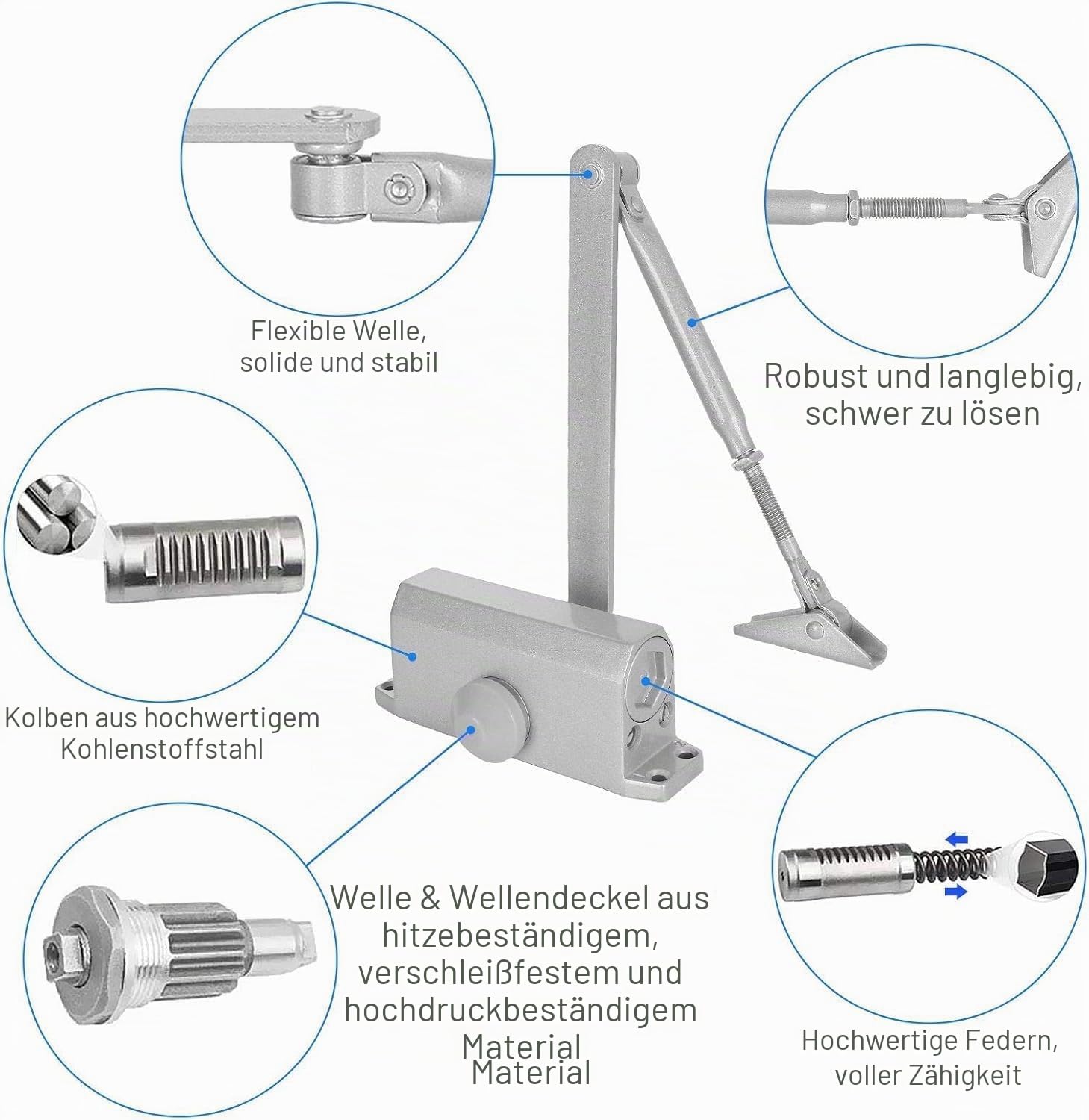 Türschließer Automatischer mit Feststellfunktion, Hydraulisch Puffer Geschlossen für Gewerbliche und Private Zuhause 30-60 kg Tür, Breite bis 120cm