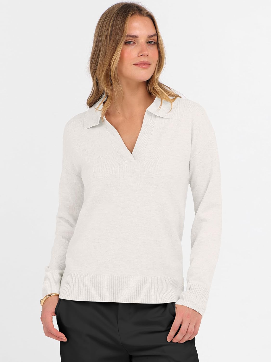 ANRABESS Womens Polo V Neck Long Sleeve Sweaters Lightweight Dressy Casual Business Basic Knit Pullover Top 2025 Fall Outfits - Image 2
