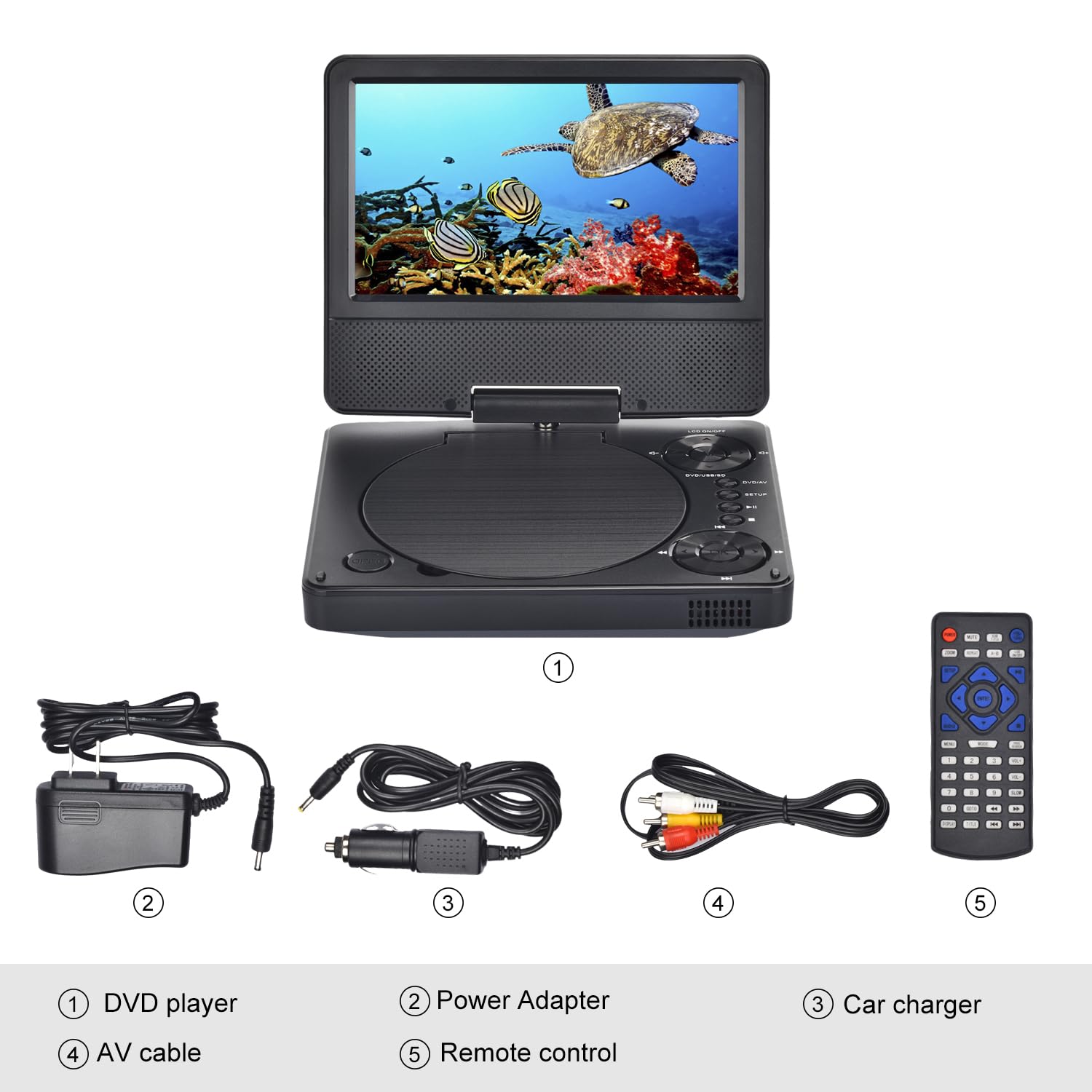 9,5" Bluetooth Tragbarer DVD Player YOOHOO mit 7,5" HD Bildschirm für Kinder,für unterwegs,Auto Fernseher für kopfstütze, alle Regionen kostenlos, Wiedergabe Aller Formate MKV/MP4/WAV/AVI/MP3/CD/1080P