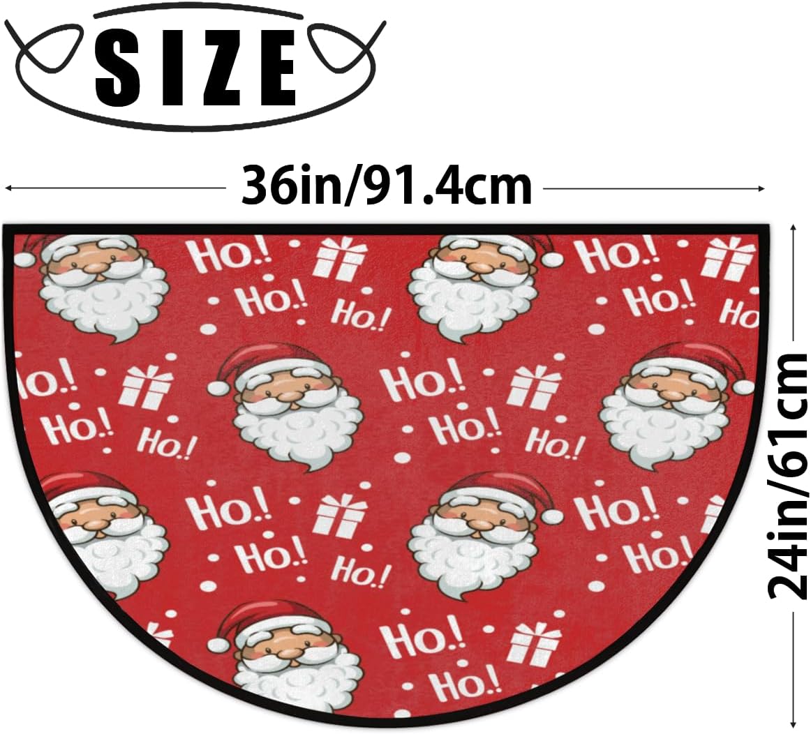 FengQuGou Christmas Santa Claus Half Round Doormat Xmas Red HoHo Washable Semi Circle Area Rug Non Slip Absorbent Half Moon Rug for Indoor Outdoor Bathroom Kitchen Living Room Fireplace Floor Mat
