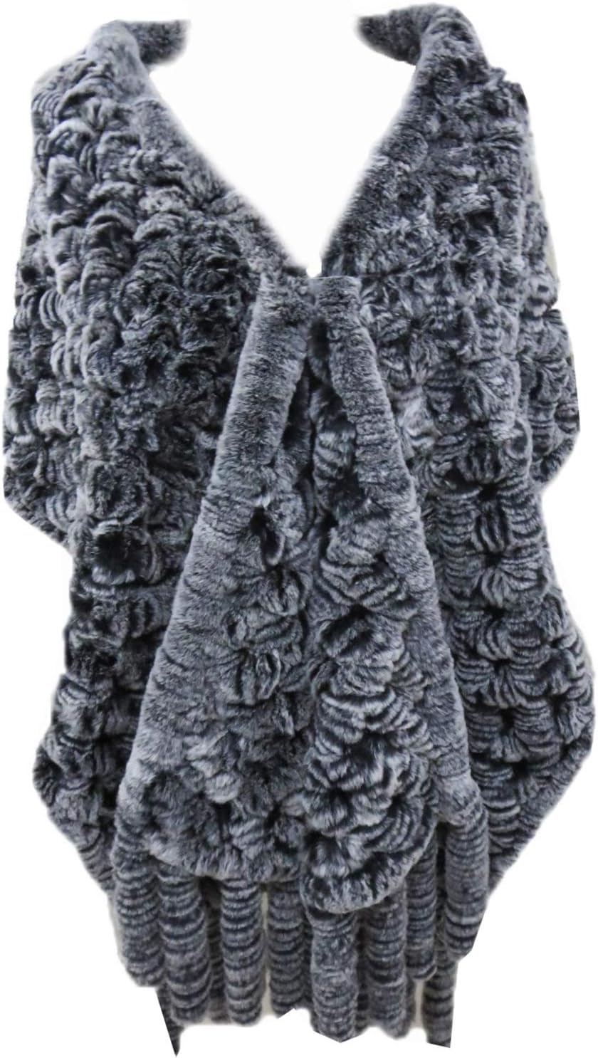 Women's Real Rex Rabbit Hair Cape Knitted Shawl Cloak For Wedding Party Dress