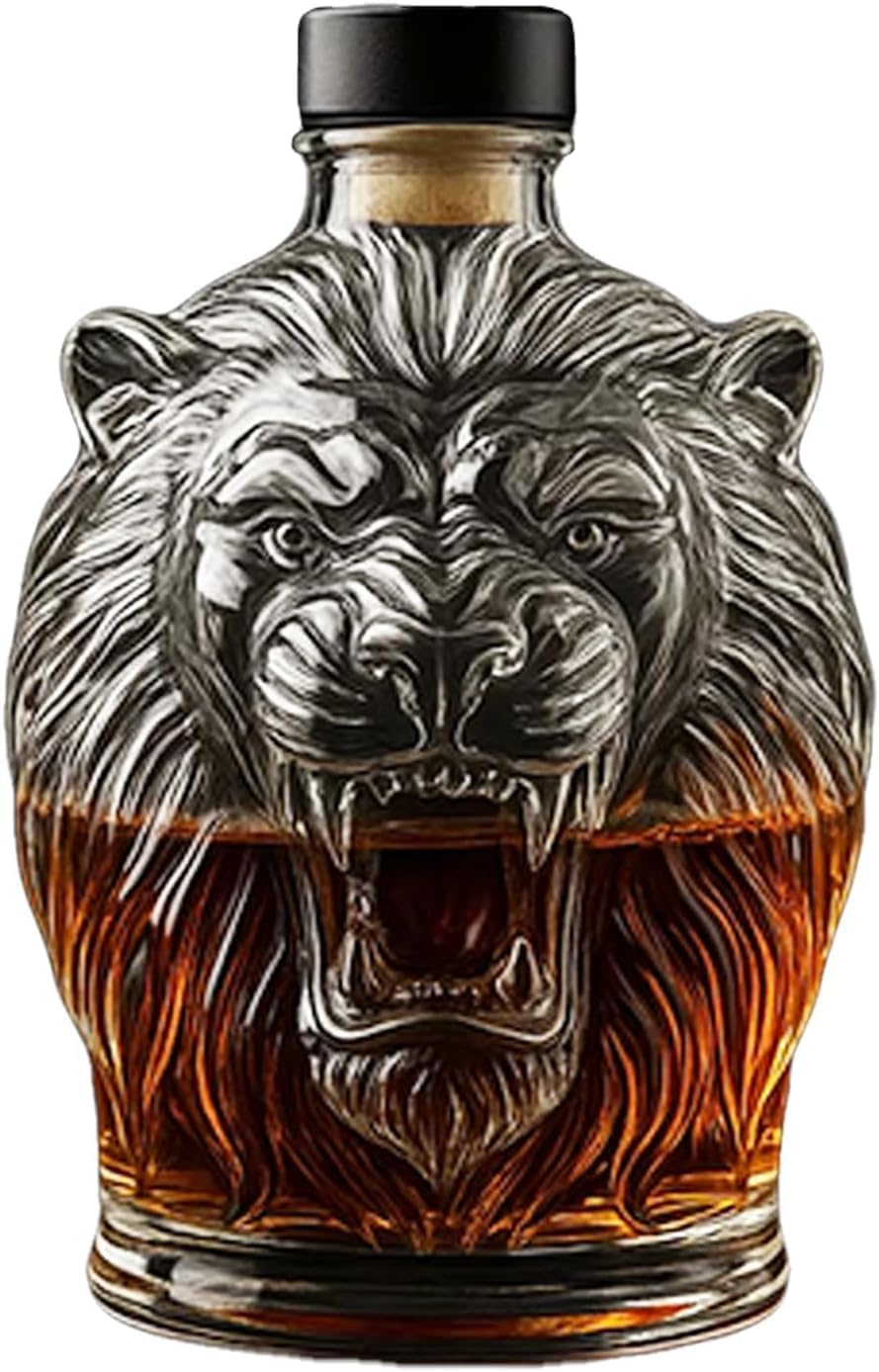 HoldOneLight 300ML 3D Lion Whiskey Decanter - Hand Blown Art Glass Statue — image 1