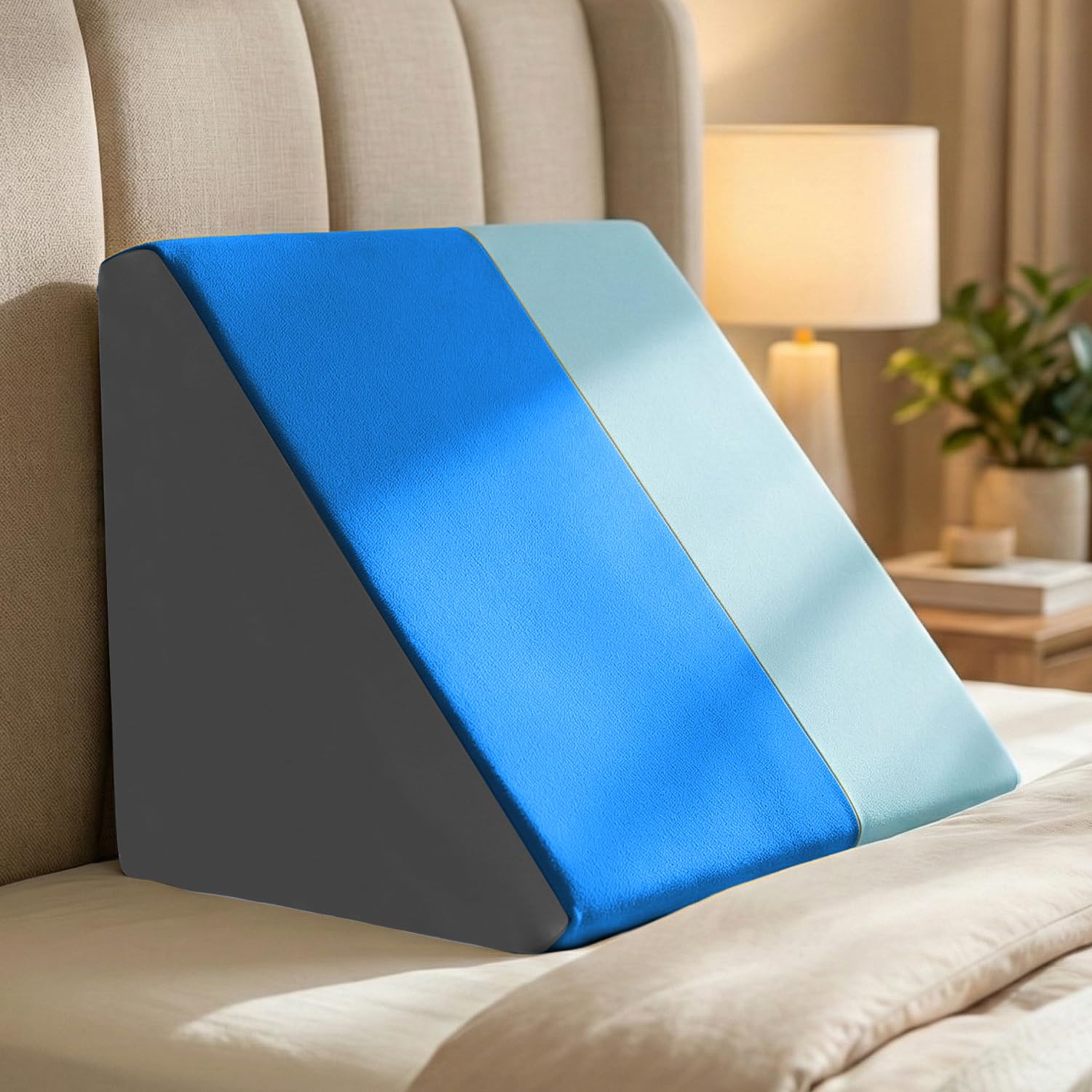 Sleepsia Wedge Cushion | 1 Year Warranty | Wedge Pillows for Bed, Orthopedic Memory Foam Back Support Pillow for Bed | Acid Reflux, Pregnancy, GERD & Leg Support- Grey/Blue Gel, 20" Lx17.4 Wx10 H