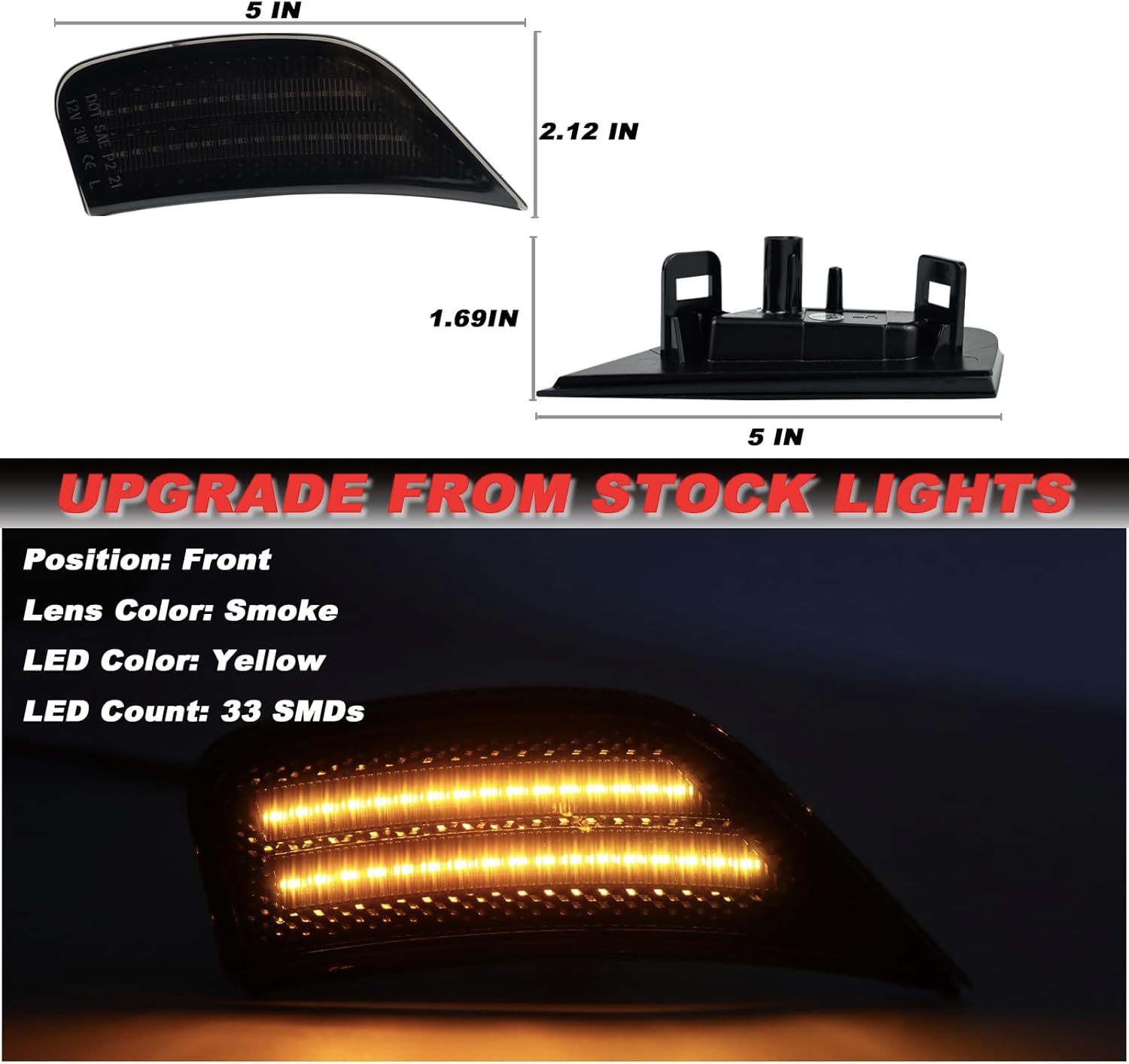 Smoked Lens Amber Front Fender Side Marker Lights Compatible with 2021-2023 GMC Yukon XL Chevy Tahoe Suburban Cadillac Escalade ESV SUV Front Side Indicator Lamps 2PCS (Yellow LED)