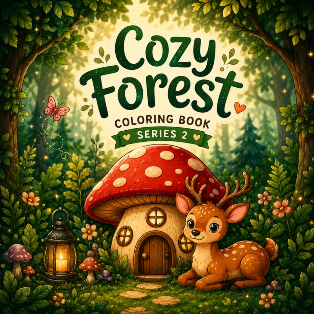 Cozy Forest Coloring Book: Cute Woodland Scenes with Big Bold & Easy Designs for Relaxing Coloring Fun (Cozy Coloring Book Series)