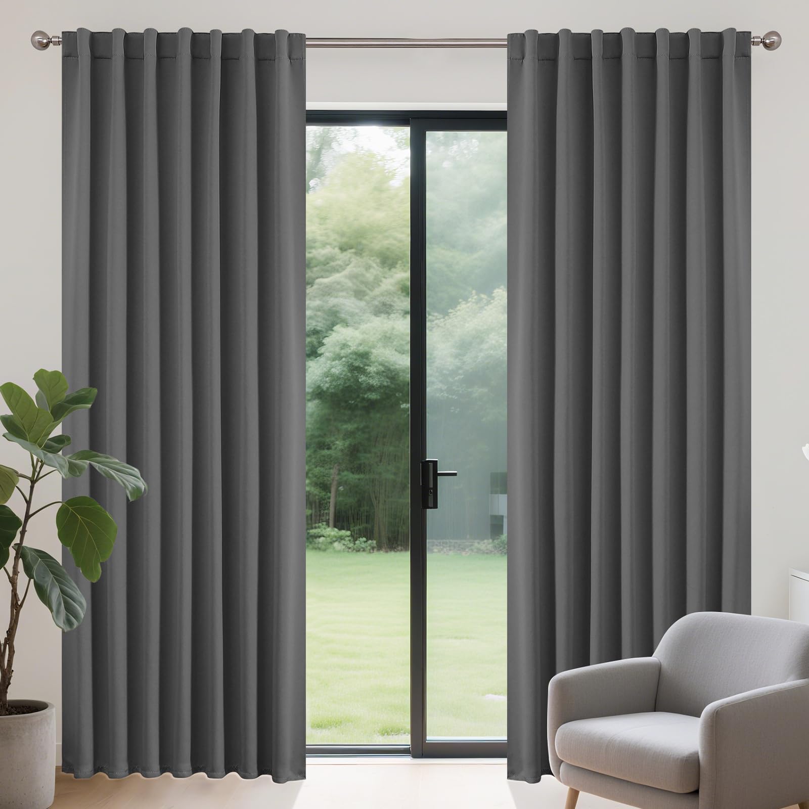 Rideaux occultants thermiques 167x228cm gris clair isolants anti UV pour balcon